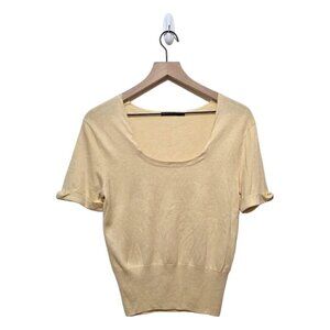 Nic+Zoe Yellow Silk Blend Scoop Neck Short Sleeve Blouse Sz M